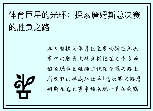 体育巨星的光环：探索詹姆斯总决赛的胜负之路